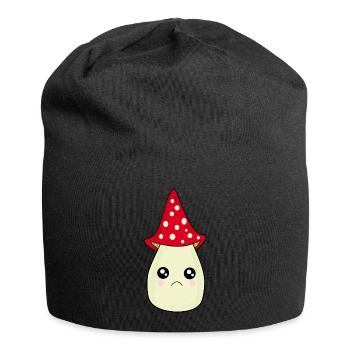 Kawaii Mushroom Toadstool cute red with face - Jersey Beanie - black - Front