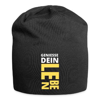 geniesse dein Leben - Jersey-Beanie - Schwarz - Vorne