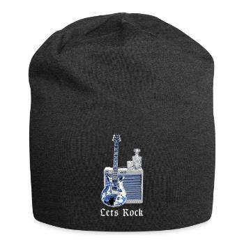 Let's Rock | Guitar, Amplifier, Whisky, Music - Jersey Beanie - charcoal grey - Front