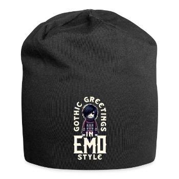 Gothic Greetings in Emo Style Emocore Aesthetic - Jersey-Beanie - Schwarz - Vorne