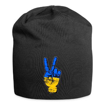 Symbole de victoire de la paix du drapeau de l’Ukraine utilisé - Bonnet en jersey - noir - Devant