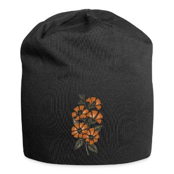 Retro Surf Sixties Orange Flowers - Jersey Beanie - black - Front