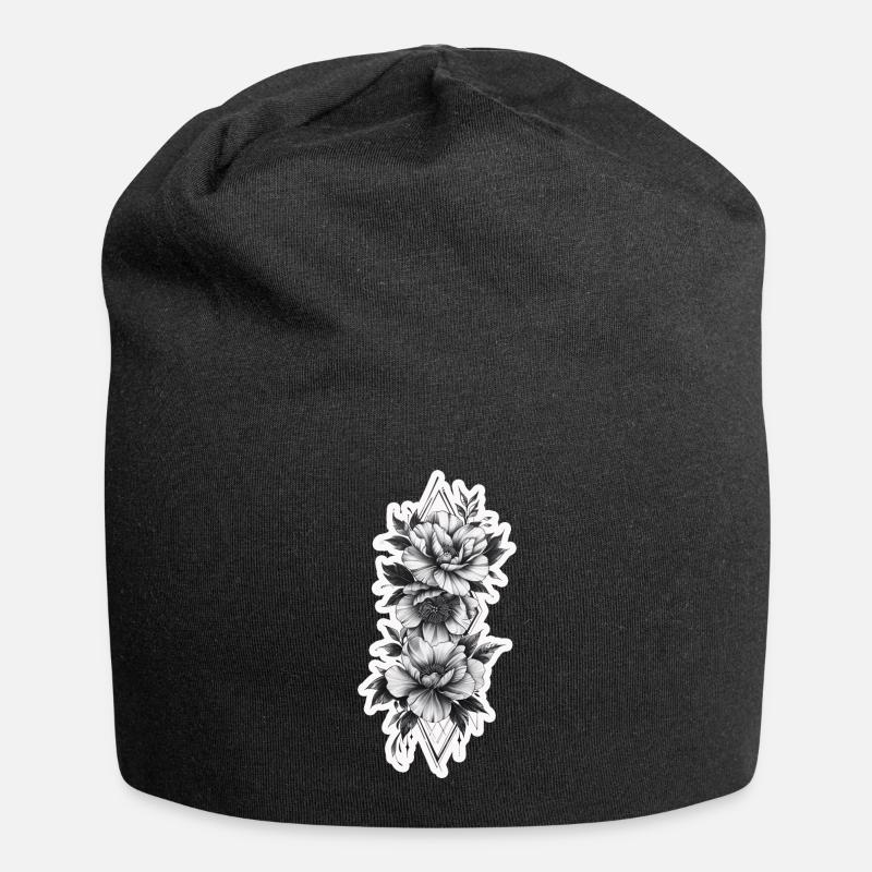 Bouquet de fleurs en forme tribale et tatouage - Bonnet en jersey - noir