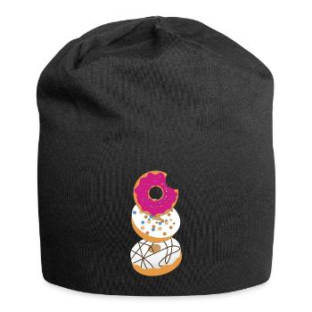 Donuts Motiv – Drei süße Hingucker mit Glasur - Jersey-Beanie - Schwarz - Vorne