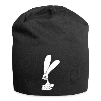 Mürrisches weißes Kaninchen - Jersey-Beanie - Schwarz - Vorne