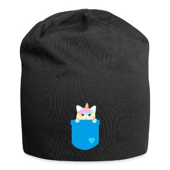 Taschenkatze blau - Jersey-Beanie - Schwarz - Vorne