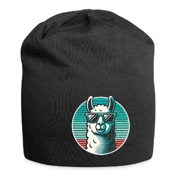 Llama Alpaca in Blue with Sunglasses Comic Art - Jersey Beanie - black - Front
