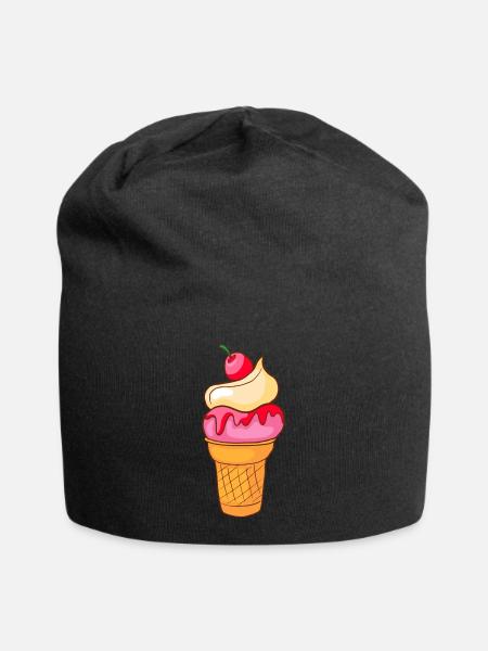 Eis Speiseeis Eiskrem Eiscreme Kugeleis Eisbecher - Jersey-Beanie - Schwarz