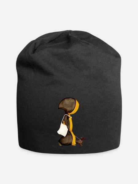 Münchner Kindl mit Jutebeutel und Dackel - Jersey-Beanie - Schwarz