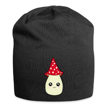Kawaii Mushroom Toadstool cute red with face - Jersey Beanie - black - Front
