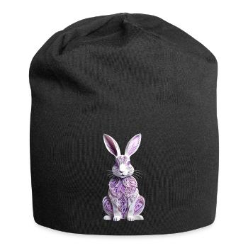Hase - Osterhase im Scherenschnitt - Jersey-Beanie - Schwarz - Vorne