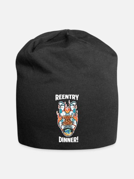 Astronauten-Pizza-Humor-Wiedereintritt im Weltraum - Jersey-Beanie - Schwarz