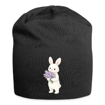 Lapin avec illustration lilas - Bonnet en jersey - noir - Devant