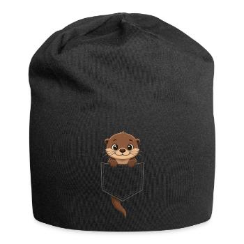 Une loutre mignonne qui sort de sa poche, - Bonnet en jersey - noir - Devant