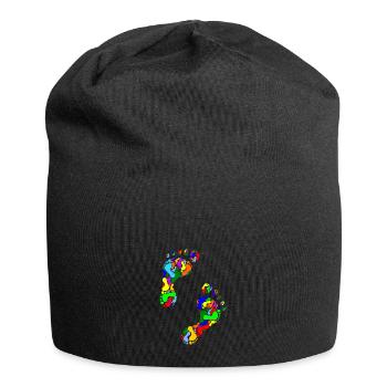 kunterbunte Fußabdrücke - Jersey-Beanie - Schwarz - Vorne