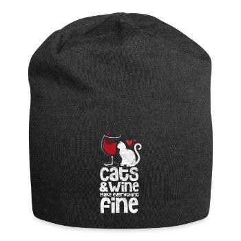 Wine Cats Red Wine Cat Wine Glass Miau Gift - Jersey Beanie - charcoal grey - Front