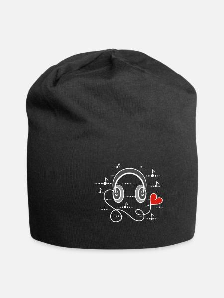 I love music, Kopfhörer mit Herz - Ich liebe Musik - Jersey-Beanie - Schwarz
