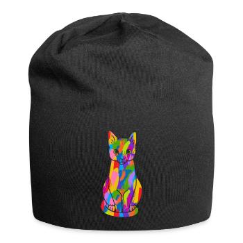Katze Bunt - Jersey-Beanie - Schwarz - Vorne