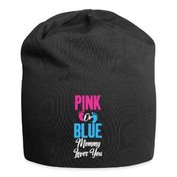 Pink Oder Blau Mommy Loves You Baby Gender Reveal - Jersey-Beanie - Schwarz - Vorne
