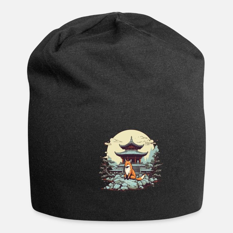 Fox Japan Inari Temple Kami Nippon Shinto - Bonnet en jersey - noir