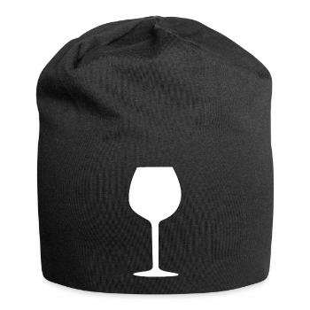 Weinglas weiß Rotwein Weißwein Geschenk  - Jersey-Beanie - Schwarz - Vorne