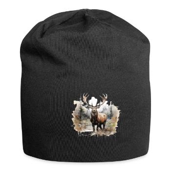 Cerf d’élan nature forêt scandinave - Bonnet en jersey - noir - Devant