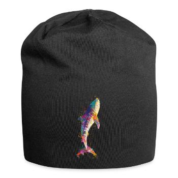 Lebendiges farbenfrohes künstlerisches Hai-Design - Jersey-Beanie - Schwarz - Vorne