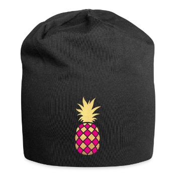 Motif d’ananas Gold Plaid Exotic d’été - Bonnet en jersey - noir - Devant