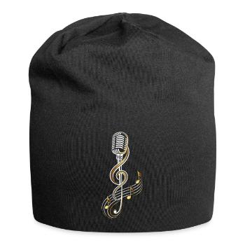 Vintage Microphone with Treble Clef – Music - Jersey Beanie - black - Front