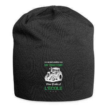 Born to drive tractor forced to go to school - Jersey Beanie - black - Front