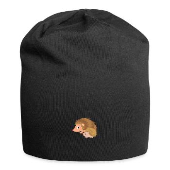 Igel mit Igelbaby - Jersey-Beanie - Schwarz - Vorne