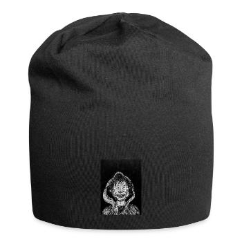 „Smile“ - Drawing (Black and White) - Jersey-Beanie - Schwarz - Vorne