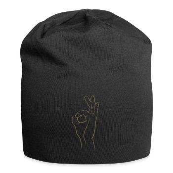 Perfekt! Super! Exzellent! - Hand im Loch - Jersey-Beanie - Schwarz - Vorne