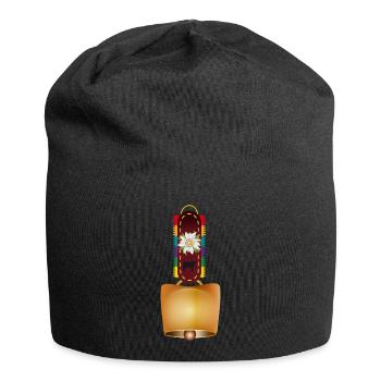 geschmückte Kuhglocke und Edelweiß Blüte - Jersey-Beanie - Schwarz - Vorne