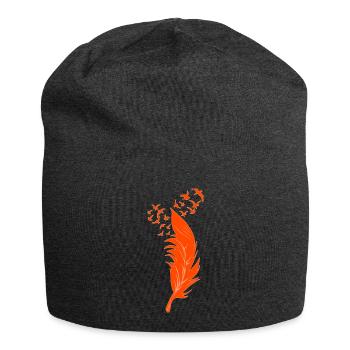 Federn und orangefarbene Vögel - Jersey-Beanie - Anthrazit - Vorne