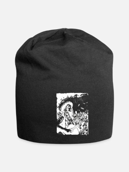 Schwarz weißes Hippie Portrait Frau bei Woodstock - Jersey-Beanie - Schwarz