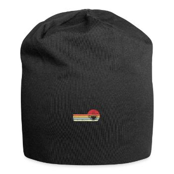 Sonne und Retro-Linien - Kaffee - - Jersey-Beanie - Schwarz - Vorne