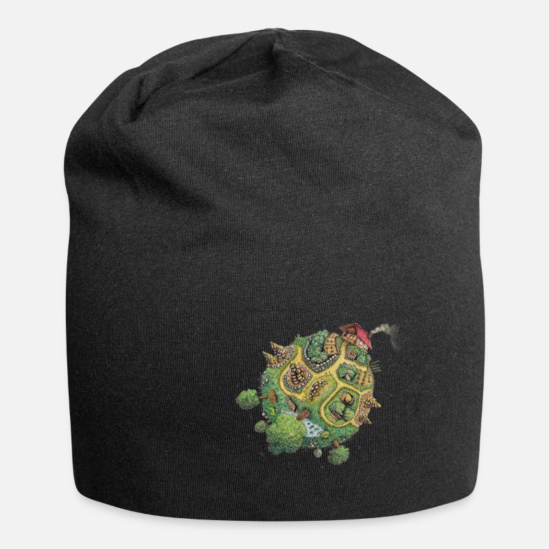Planet Hortus - grüner Planet - Jersey-Beanie - Schwarz