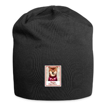 Shiba inu chien dans un pull de Noël rouge. - Bonnet en jersey - noir - Devant