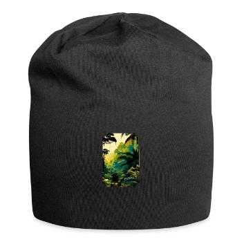 Tropical Jungle Majesty: Vibrant Rainforest - Jersey Beanie - black - Front