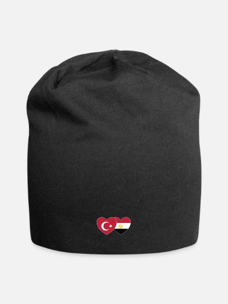 Türkei Ägypten Flagge Herz - Jersey-Beanie - Schwarz