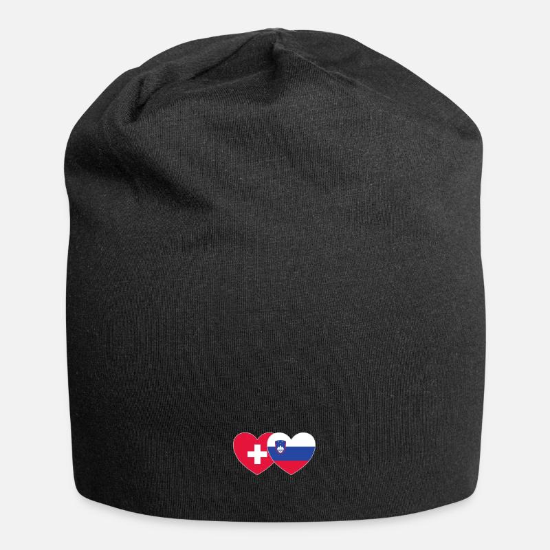 Suisse Slovénie Drapeau Cœur - Bonnet en jersey - noir