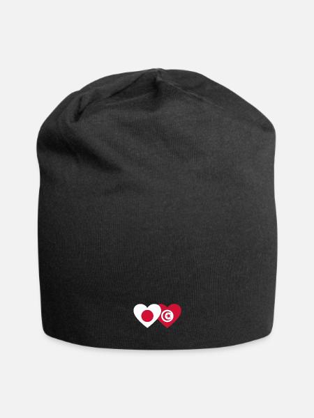 Japan Tunesien Flagge Herz - Jersey-Beanie - Schwarz