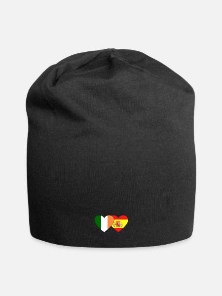 Irland Spanien Flagge Herz - Jersey-Beanie - Schwarz