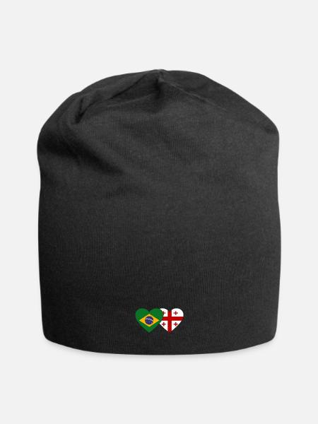 Brasilien Georgien Flagge Herz - Jersey-Beanie - Schwarz