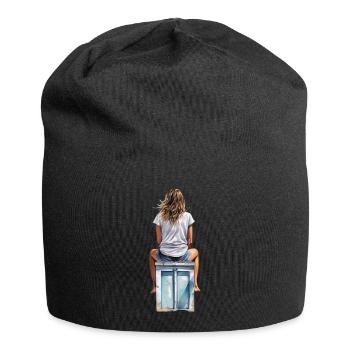 Mit Shorts und Kühlbox nach Knokke - Jersey-Beanie - Schwarz - Vorne