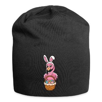Pretty Easter Flamingo with Easter Basket - Jersey-Beanie - Schwarz - Vorne