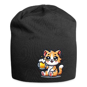Cute Cat Drinking Beer - Jersey-Beanie - Schwarz - Vorne