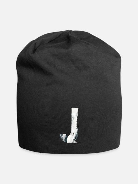 J – dekoratives Schriftzeichen – Winter - Jersey-Beanie - Schwarz