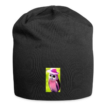 Eule mit Hut - Jersey-Beanie - Schwarz - Vorne